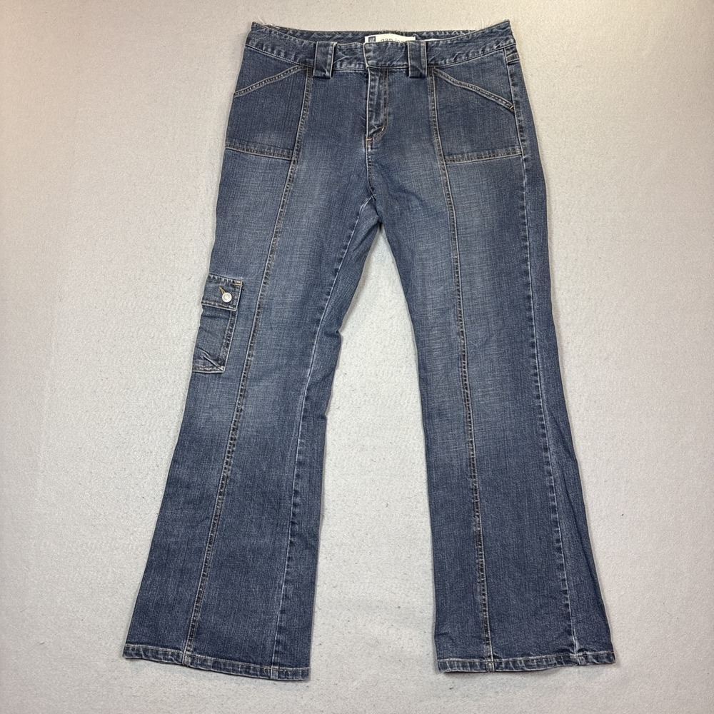 Gap High Rise Stride Cargo Jeans Women 14 regular Blue Wide Leg Denim Flare